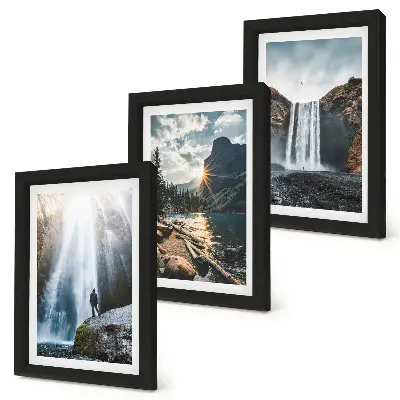 Ensemble de 3 tableaux représentant des cascades et des paysages naturels de montagne