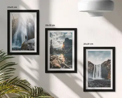 Ensemble de 3 tableaux représentant des cascades et des paysages naturels de montagne