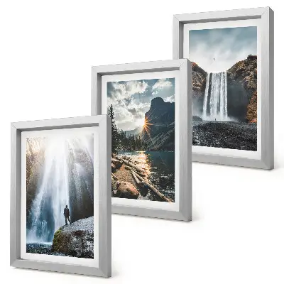 Ensemble de 3 tableaux représentant des cascades et des paysages naturels de montagne