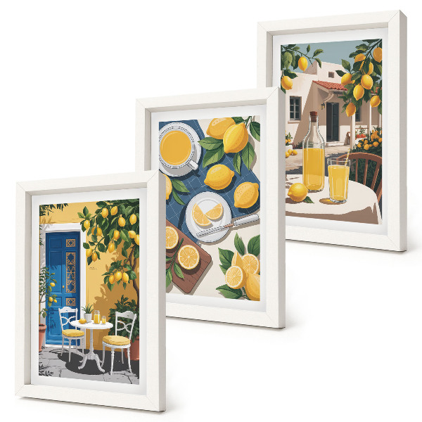 Lot de 3 tableaux Limonade avec vue sur l'Italie et terrasse ensoleillée