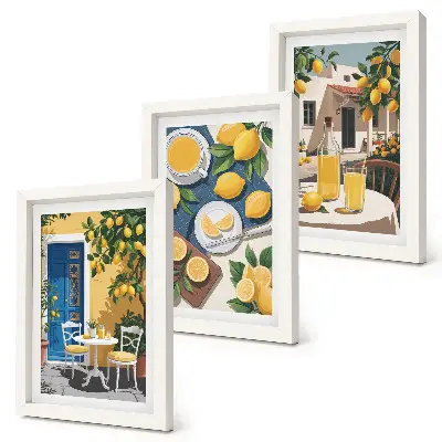 Lot de 3 tableaux représentant une limonade avec vue sur l'Italie et une terrasse ensoleillée