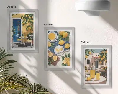 Lot de 3 tableaux représentant une limonade avec vue sur l'Italie et une terrasse ensoleillée