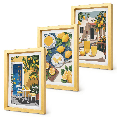 Lot de 3 tableaux Limonade avec vue sur l'Italie et terrasse ensoleillée