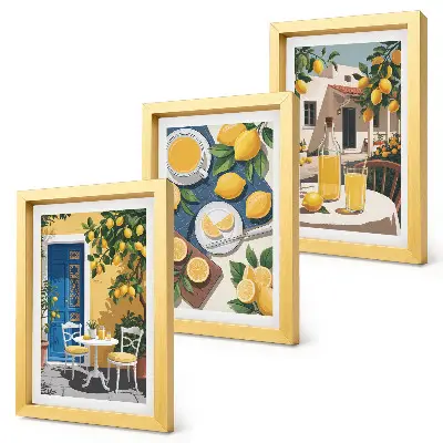 Lot de 3 tableaux représentant une limonade avec vue sur l'Italie et une terrasse ensoleillée