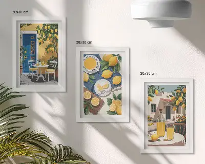 Lot de 3 tableaux représentant une limonade avec vue sur l'Italie et une terrasse ensoleillée