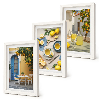 Ensemble de 3 tableaux Citrons limonade portes bleues vues d'été