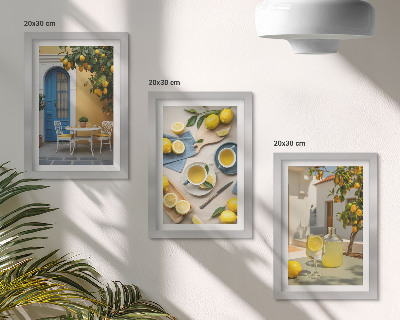 Ensemble de 3 tableaux Citrons limonade portes bleues vues d'été