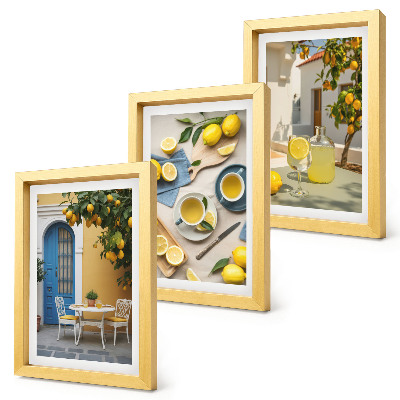 Ensemble de 3 tableaux Citrons limonade portes bleues vues d'été