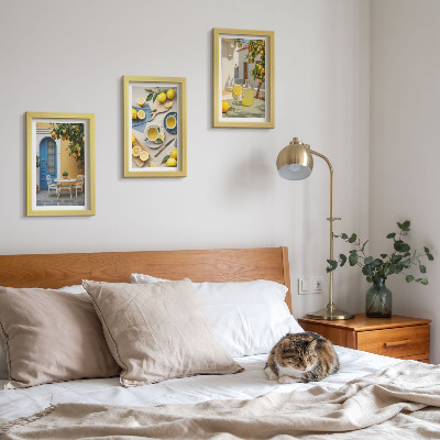 Ensemble de 3 tableaux Citrons limonade portes bleues vues d'été