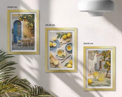 Ensemble de 3 tableaux Citrons limonade portes bleues vues d'été