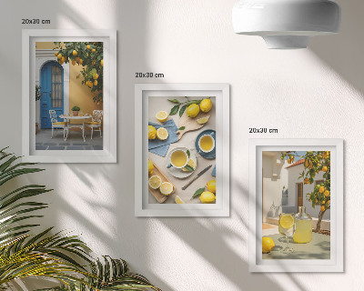 Ensemble de 3 tableaux Citrons limonade portes bleues vues d'été