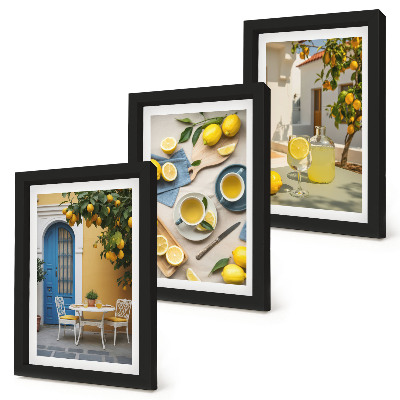 Ensemble de 3 tableaux Citrons limonade portes bleues vues d'été