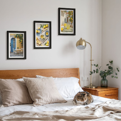 Ensemble de 3 tableaux Citrons limonade portes bleues vues d'été