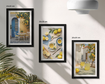 Ensemble de 3 tableaux Citrons limonade portes bleues vues d'été