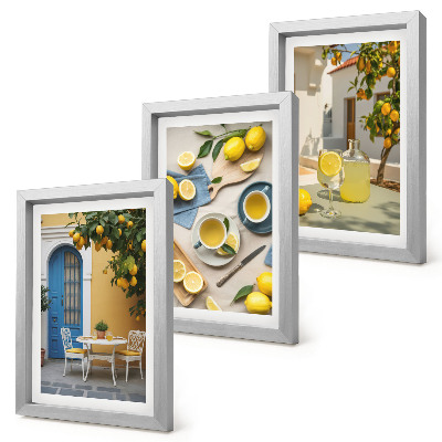 Ensemble de 3 tableaux Citrons limonade portes bleues vues d'été