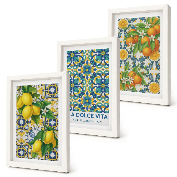 Lot de 3 tableaux Fleurs de citronnier et oranges à l'italienne