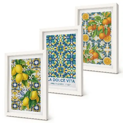 Tableaux fleurs de citronnier et oranges à l'italienne lot de 3 pièces