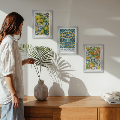 Lot de 3 tableaux Fleurs de citronnier et oranges à l'italienne