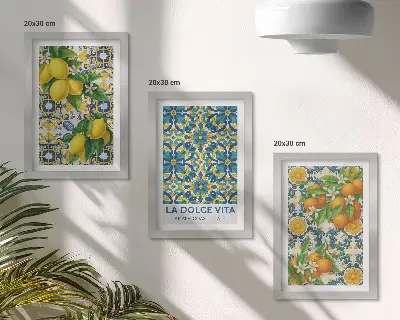 Tableaux fleurs de citronnier et oranges à l'italienne lot de 3 pièces