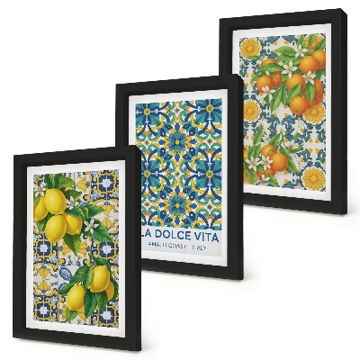 Lot de 3 tableaux Fleurs de citronnier et oranges à l'italienne