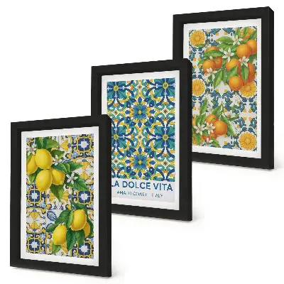 Tableaux fleurs de citronnier et oranges à l'italienne lot de 3 pièces