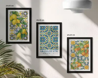 Tableaux fleurs de citronnier et oranges à l'italienne lot de 3 pièces