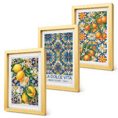 Ensemble de 3 tableaux Fleurs de citronnier et d'oranger aux motifs colorés