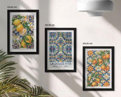 Ensemble de 3 tableaux Fleurs de citronnier et d'oranger aux motifs colorés