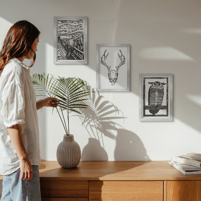 Ensemble de 3 tableaux Inspiré par l'image du Cri avec un crâne et un hibou dans un style graphique