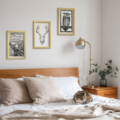 Ensemble de 3 tableaux Inspiré par l'image du Cri avec un crâne et un hibou dans un style graphique