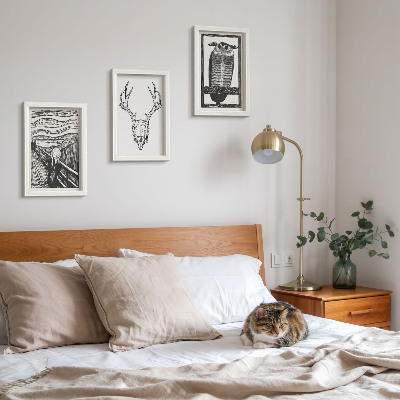 Ensemble de 3 tableaux Inspiré par l'image du Cri avec un crâne et un hibou dans un style graphique