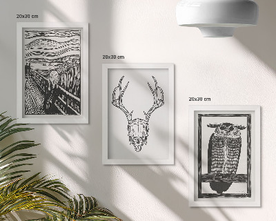 Ensemble de 3 tableaux Inspiré par l'image du Cri avec un crâne et un hibou dans un style graphique