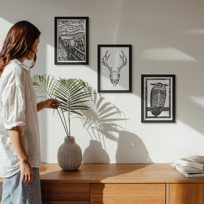 Ensemble de 3 tableaux Inspiré par l'image du Cri avec un crâne et un hibou dans un style graphique