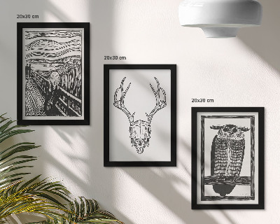 Ensemble de 3 tableaux Inspiré par l'image du Cri avec un crâne et un hibou dans un style graphique