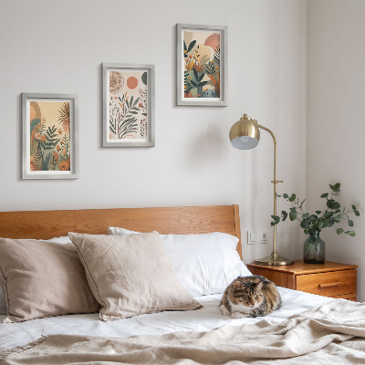 Mur de cadres Motifs végétaux aux couleurs douces avec des cercles