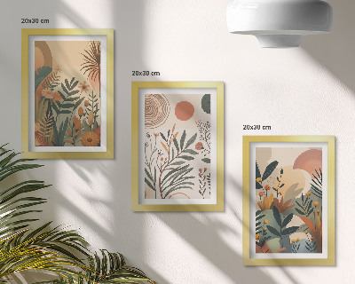 Mur de cadres Motifs végétaux aux couleurs douces avec des cercles
