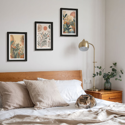 Mur de cadres Motifs végétaux aux couleurs douces avec des cercles