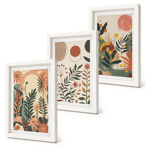 Lot de 3 tableaux Motifs végétaux vintage dans des tons pastel