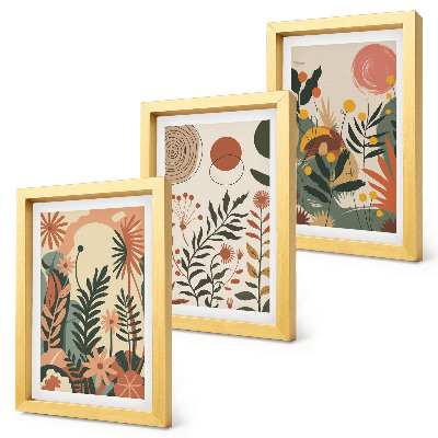 Lot de 3 tableaux Motifs végétaux vintage dans des tons pastel