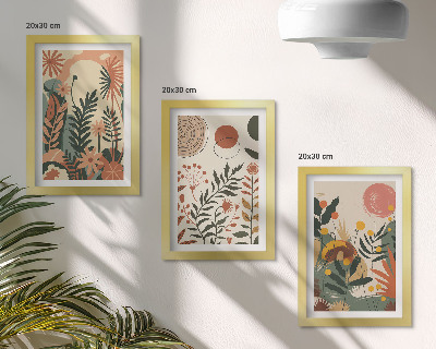 Lot de 3 tableaux Motifs végétaux vintage dans des tons pastel