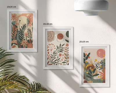 Lot de 3 tableaux Motifs végétaux vintage dans des tons pastel