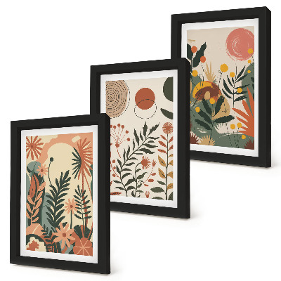 Lot de 3 tableaux Motifs végétaux vintage dans des tons pastel