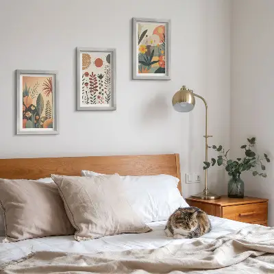 Ensemble de 3 tableaux avec des motifs végétaux bohèmes dans des tons chauds pour une ambiance naturelle