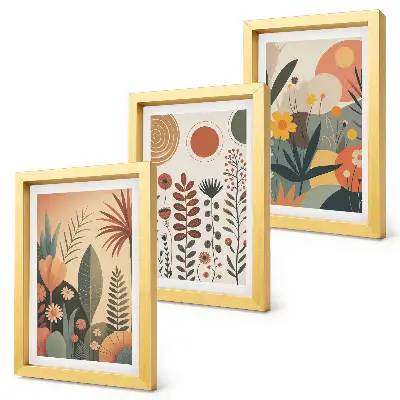 Ensemble de 3 tableaux avec des motifs végétaux bohèmes dans des tons chauds pour une ambiance naturelle
