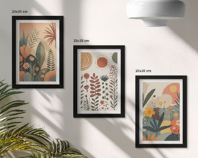 Ensemble de 3 tableaux Motifs végétaux bohèmes dans des tons chauds avec une ambiance naturelle