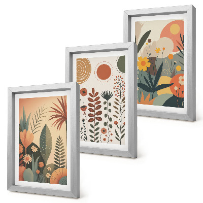Ensemble de 3 tableaux Motifs végétaux bohèmes dans des tons chauds avec une ambiance naturelle