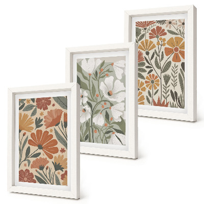 Mur de cadres Motifs floraux dans les tons orange et vert