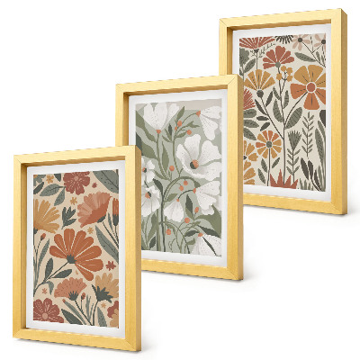 Mur de cadres Motifs floraux dans les tons orange et vert