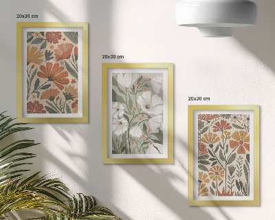 Mur de cadres Motifs floraux dans les tons orange et vert