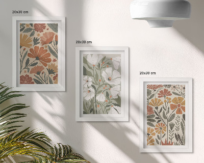 Mur de cadres Motifs floraux dans les tons orange et vert